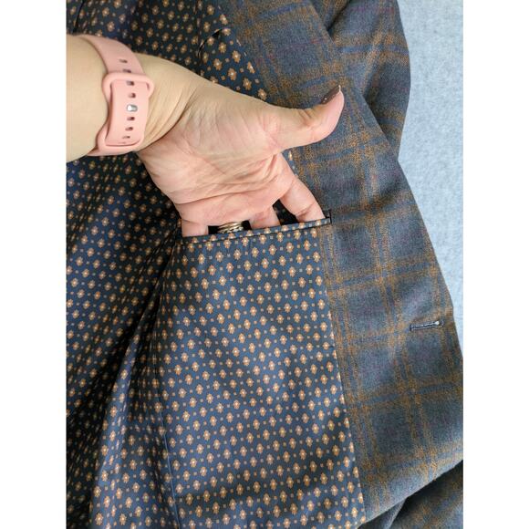 Alan Flusser Sport Coat Blazer Mens M Plaid Floral Lined Two-Button Suit Jacket - Picture 9 of 12